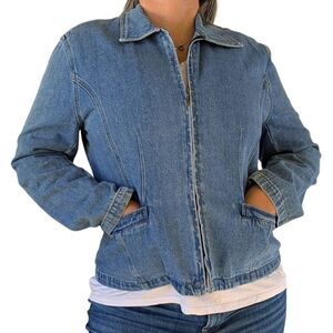 Vintage Denim Blue Jeans Jacket Blazer Light Wash Square Pockets Full Zip Size L